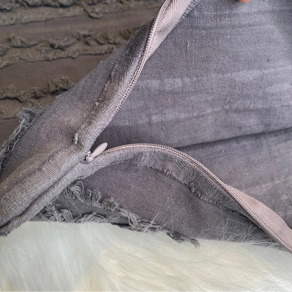 Juspurbet Grey Fringe Euro Sham Single Pillow Cover With Zipper Closure